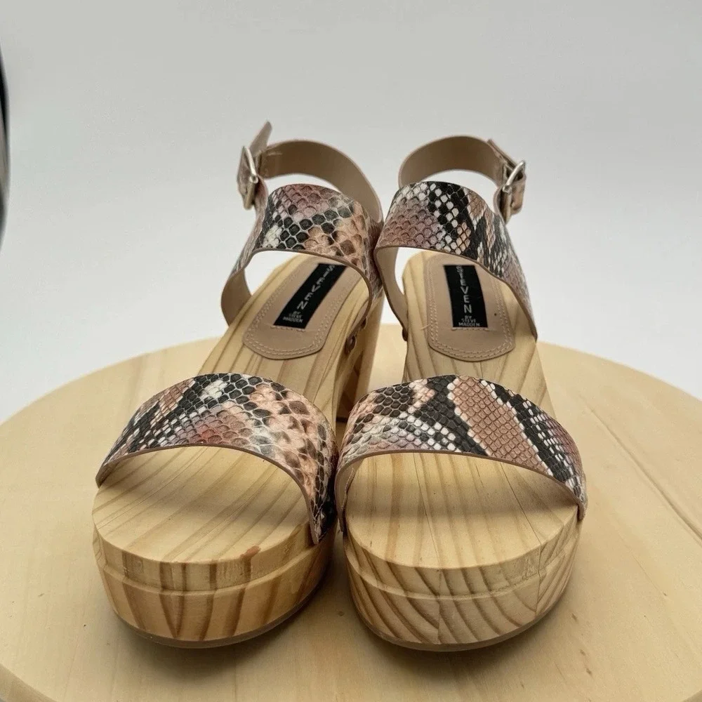 Steve Madden Fabee Snakeskin‎ Y2K Chunky Platform Block Heel Sandals 9M New Wood